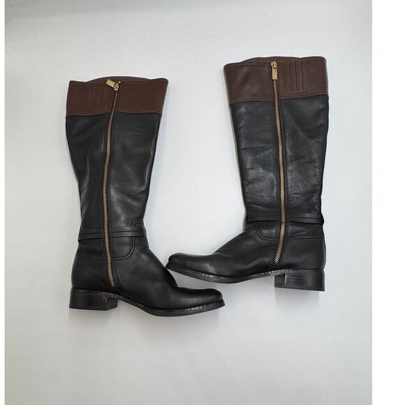 Michael Kors · 7M · Tall Riding Boots · Genuine Leather · Black/Brown · Gold MK - Picture 13 of 13